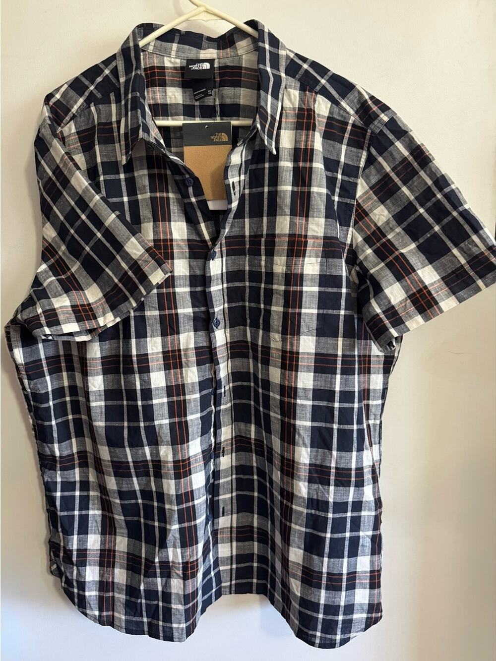 NWT The North Face Men’s Navy & White Plaid Short-Sleeve Shirt XXL